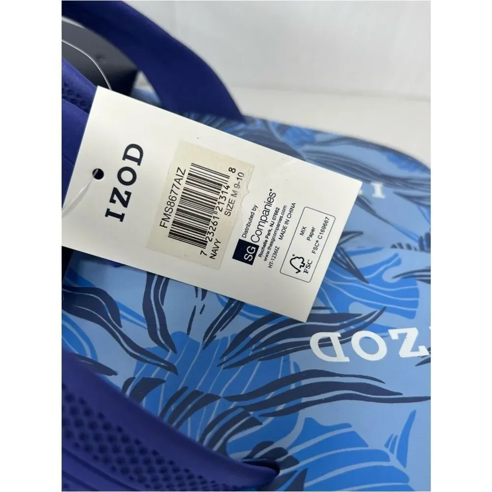 New Izod Navy/Light Blue Tropical Floral Men’s Flip Flops Various Sizes L/M